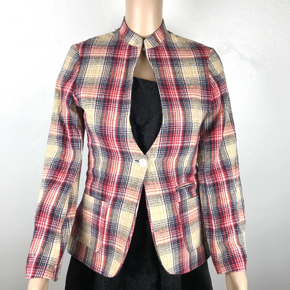 Stevens Brothers plaid linen jacket blazer